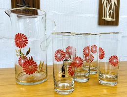 Vintage 70s`Trinkgläser mit Krug - 6er Set